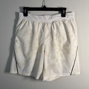 VRST Mens Large Monochromatic Camo White Tan 7 Inch Easy‎ Short Drawstring Waist